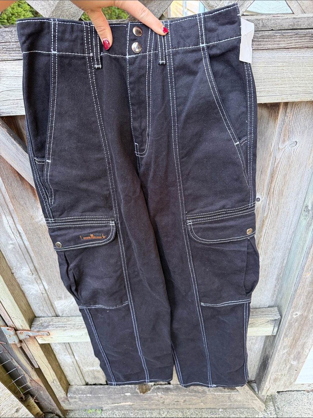 Urban Outfitters Black Straight-Leg Cargo Pants with White Stitching
